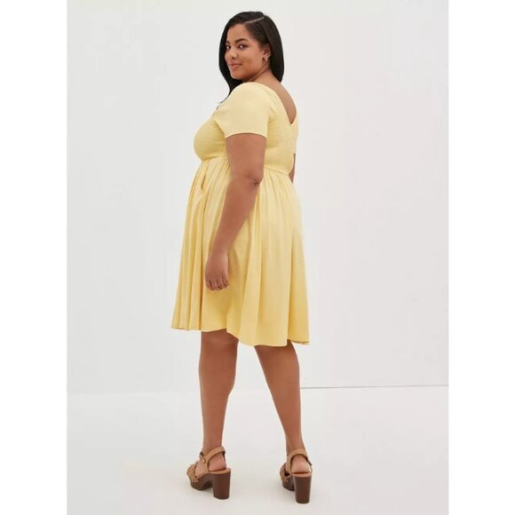 Torrid Mini Challis Smocked Skater Dress in Butter Yellow - Picture 3 of 13